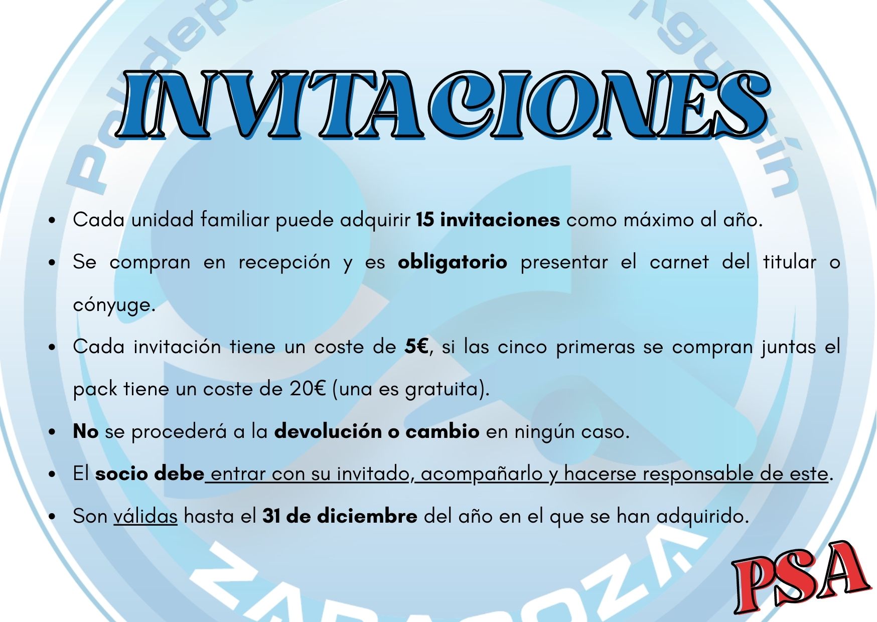 Actividad de INVITACIONES, para socios del Polideportivo San Agust�n Zaragoza